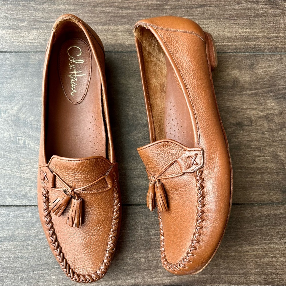 Cole Haan Country Tassel Brown Pebbled Leather Moc Toe Loafers - Women’s 11 AA